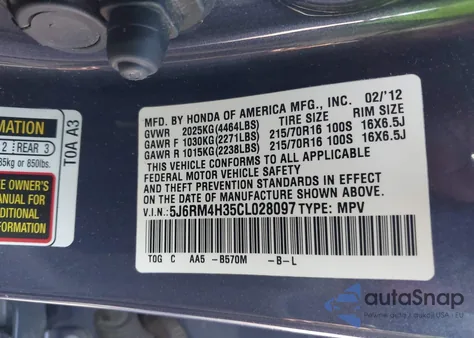 2012 Honda Cr-V Lx from USA, damaged, VIN 5J6RM4H35CL028097